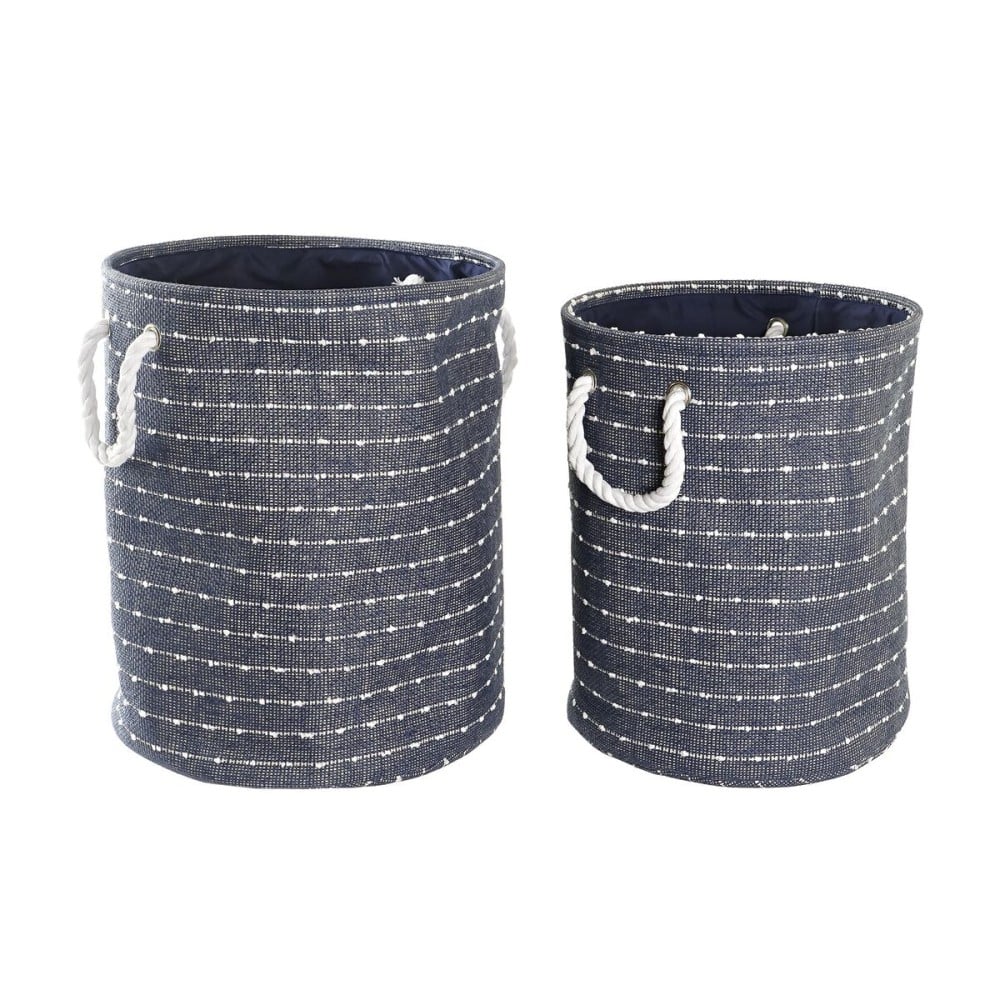 Set de basket DKD Home Decor Blanc Blue marine 39 x 31 x 31 cm 2 Pièces