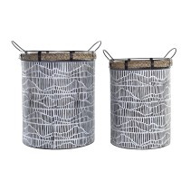 Set de basket DKD Home Decor Blanc Marron Noir Corde Fer 4 Kg (2 Pièces)