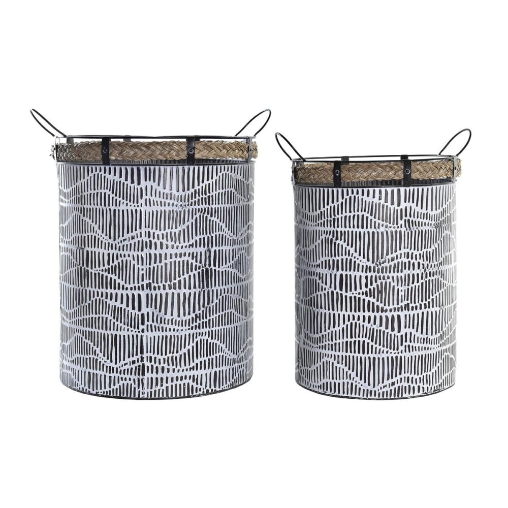 Korb-Set DKD Home Decor Weiß Braun Schwarz Schnur Eisen 4 Kg (2 Stücke)