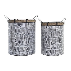 Set de basket DKD Home Decor Blanc Marron Noir Corde Fer 4 Kg (2 Pièces)