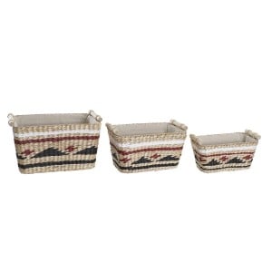 Korb-Set DKD Home Decor Weiß Schwarz Granatrot natürlich Naturfaser 39 x 27 x 24 cm 3 Stücke