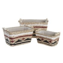 Basket set DKD Home Decor White Black Maroon Natural Natural Fibre 39 x 27 x 24 cm 3 Pieces