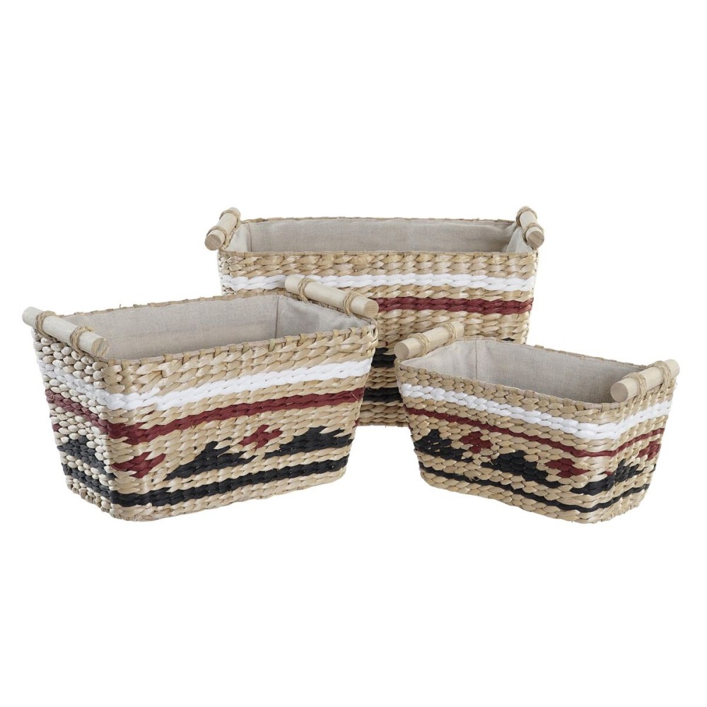 Set de basket DKD Home Decor Blanc Noir Bordeaux Naturel Fibre naturelle 39 x 27 x 24 cm 3 Pièces