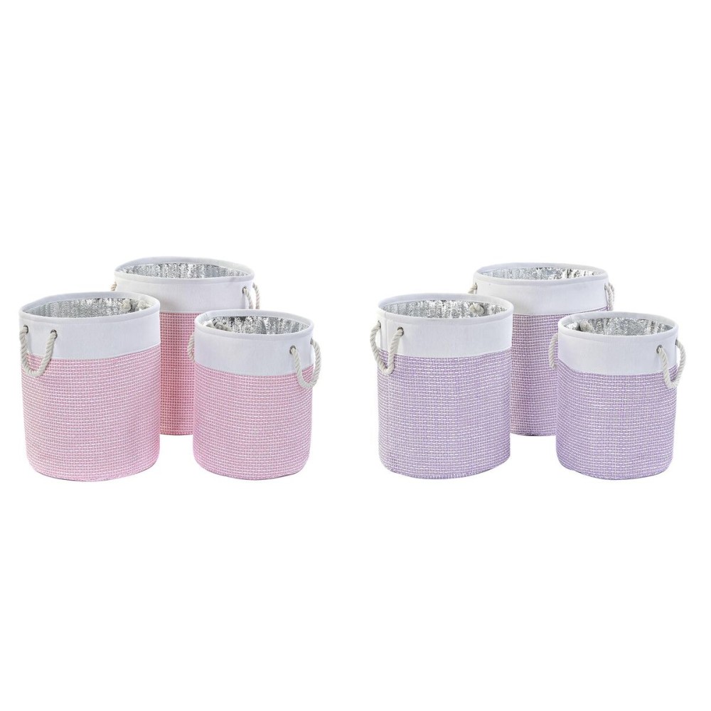 Set de basket DKD Home Decor Blanc Rose Lila 40 x 40 x 49 cm 4 Kg 3 Pièces (2 Unités)