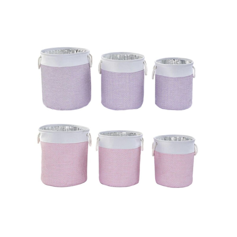 Set de basket DKD Home Decor Blanc Rose Lila 40 x 40 x 49 cm 4 Kg 3 Pièces (2 Unités)