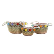 Korb-Set DKD Home Decor Bommeln Boho 57 x 45 x 42,5 cm