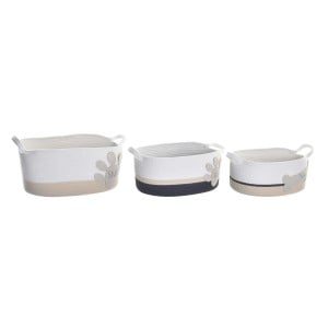 Korb-Set DKD Home Decor Weiß Grau Creme 60 x 31 x 25 cm 3 Stücke