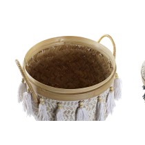 Set de boîtes décoratives DKD Home Decor Blanc Gris Naturel Bambou Frange Boho (3 Pièces)