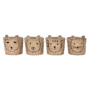 Panier DKD Home Decor Marron Noir Naturel Joncs animaux Tropical 35 x 35 x 35 cm (4 Unités)