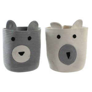 Panier décoratif DKD Home Decor Blanc Gris Enfant Ours 25 x 25 x 37 cm (2 Unités)