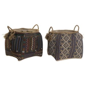 Korb DKD Home Decor Bunt Naturfaser Boho 41 x 41 x 40 cm 2 Stücke (2 Stück)
