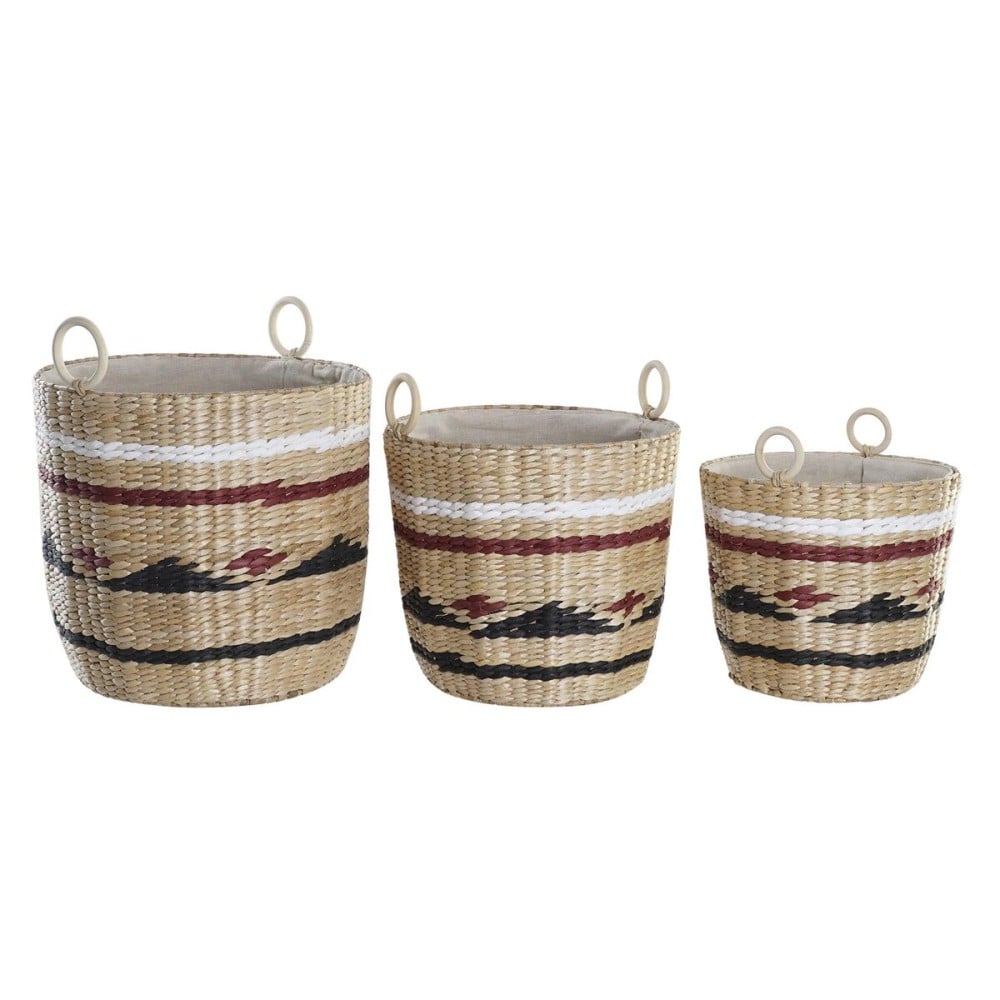 Korb-Set DKD Home Decor Weiß Schwarz Granatrot natürlich Naturfaser (3 Stücke)