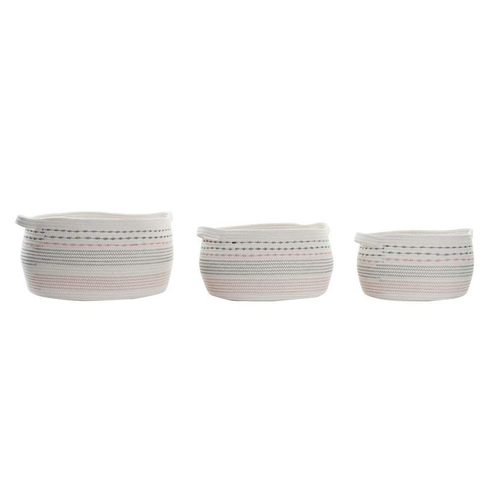 Korb-Set DKD Home Decor Weiß Schwarz Orange 52 x 43 x 25 cm 3 Stücke