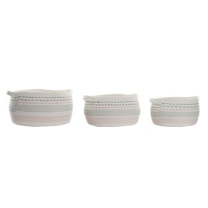 Set de basket DKD Home Decor Blanc Noir Orange 52 x 43 x 25 cm 3 Pièces