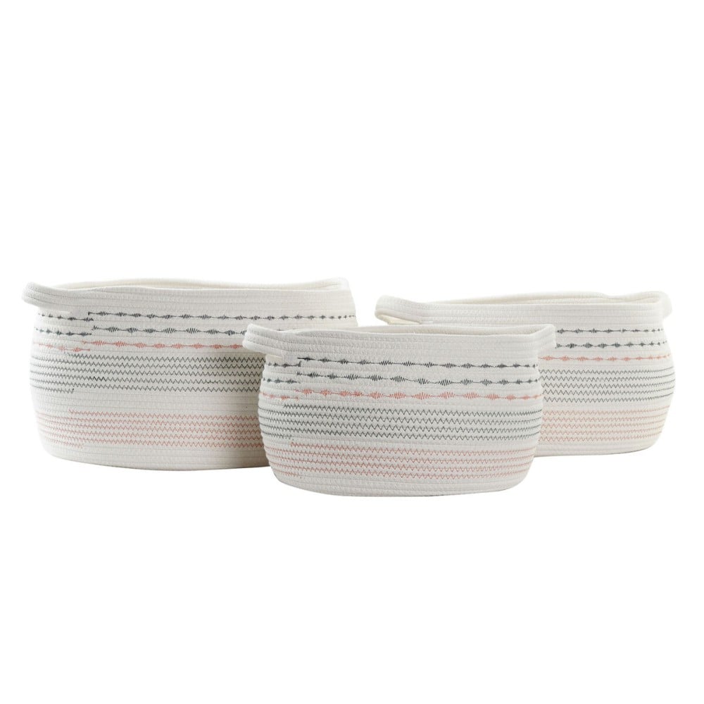Set de basket DKD Home Decor Blanc Noir Orange 52 x 43 x 25 cm 3 Pièces