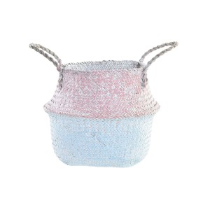 Korb DKD Home Decor Rosa Himmelsblau zweifarbig Naturfaser Mediterraner 25 x 25 x 25 cm