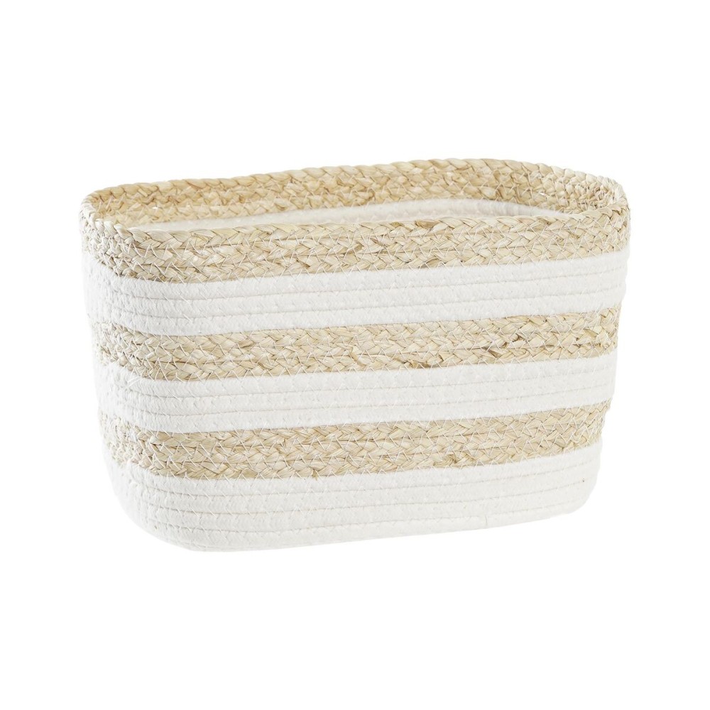 Korb DKD Home Decor Weiß Beige Naturfaser 28 x 20 x 18 cm