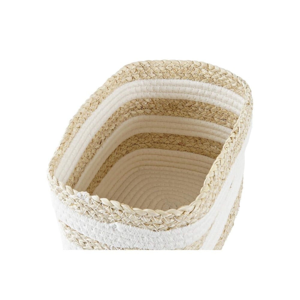 Korb DKD Home Decor Weiß Beige Naturfaser 28 x 20 x 18 cm