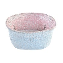 Korb DKD Home Decor Rosa Himmelsblau zweifarbig Naturfaser Mediterraner 25 x 25 x 25 cm