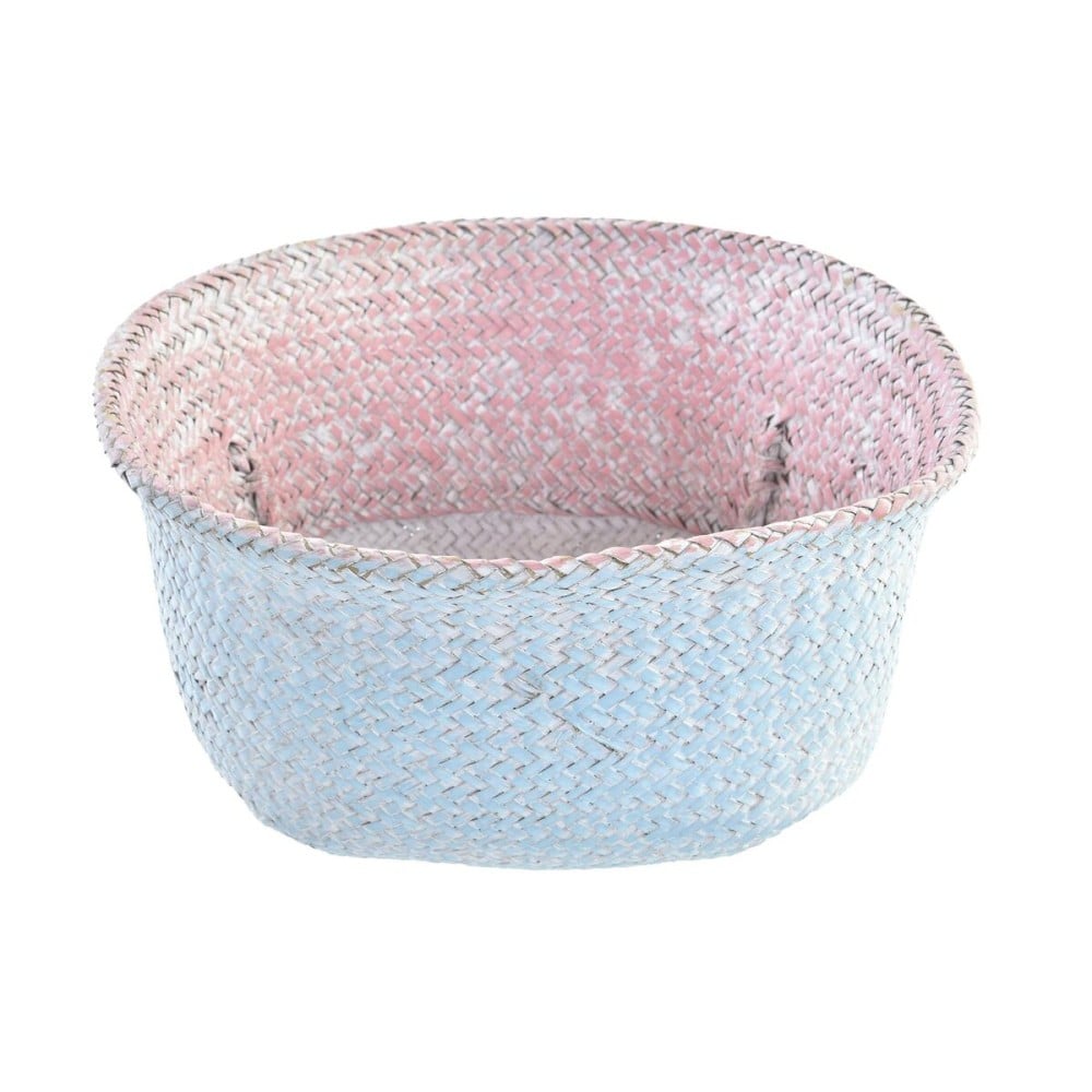 Panier DKD Home Decor Rose Bleu ciel Bicolore Fibre naturelle méditerranéen 25 x 25 x 25 cm