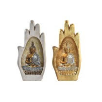 Deko-Figur DKD Home Decor Antiker Finish Grau Gold Buddha Harz Orientalisch (10 x 7,2 x 20,9 cm) (2 Stück)