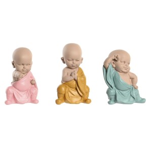 Deko-Figur DKD Home Decor Blau Rosa Gelb Harz Mönch (8 x 5,5 x 12,7 cm) (3 Stück)