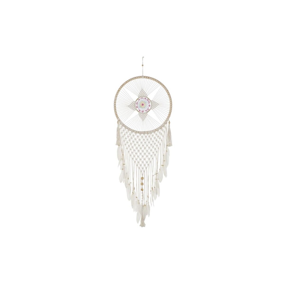 Attrape-rêves DKD Home Decor Blanc Multicouleur Naturel Plumes Boho 52 x 1 x 145 cm (1 Unité)
