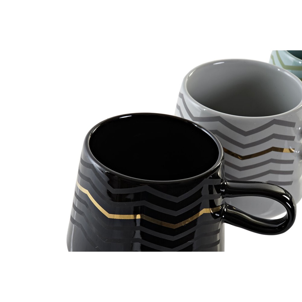 Tasse mug DKD Home Decor Noir Gris Bleu Rose Grès Moderne (400 ml) (4 Unités)