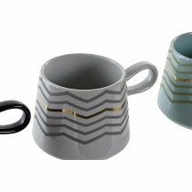Tasse mug DKD Home Decor Noir Gris Bleu Rose Grès Moderne (400 ml) (4 Unités)