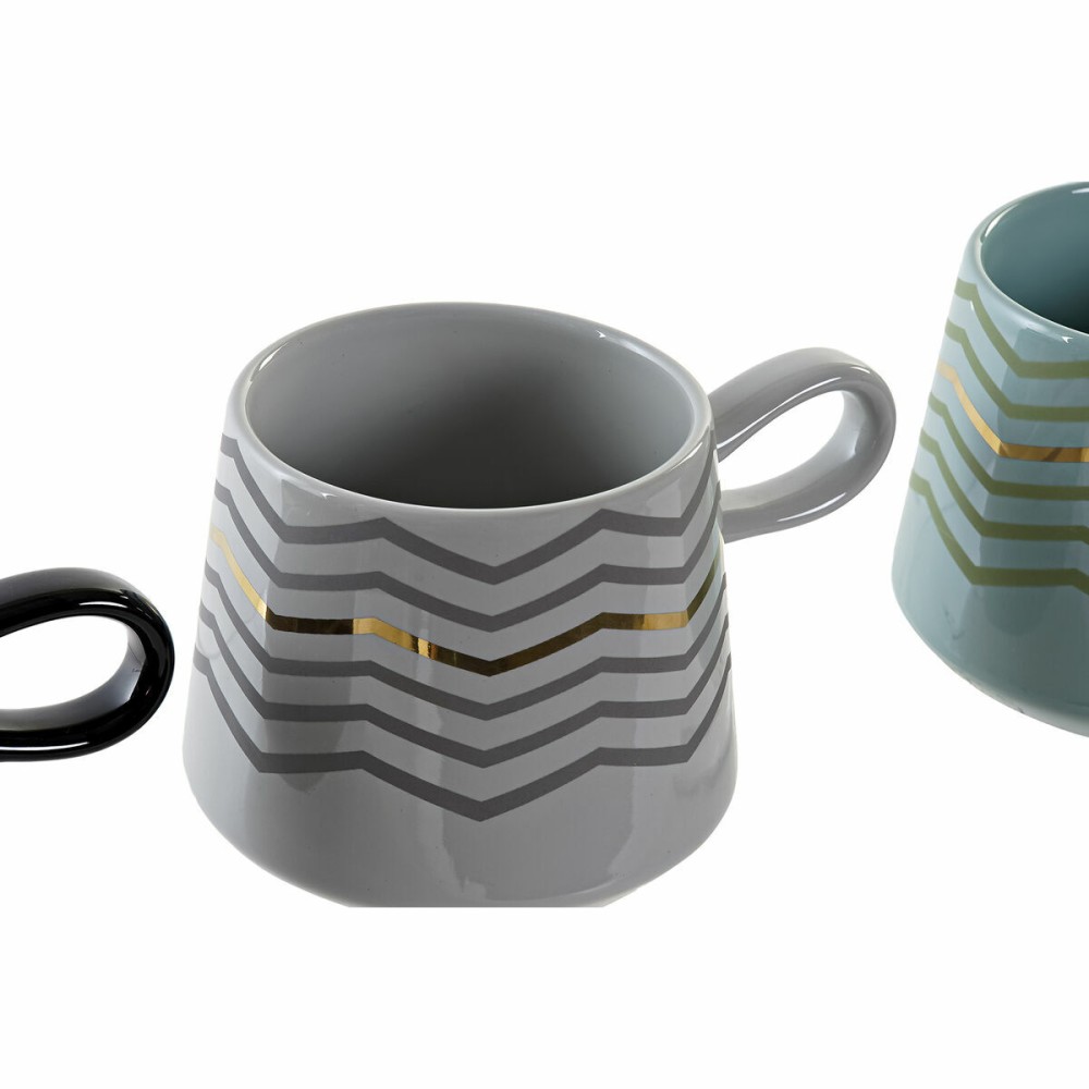 Mug DKD Home Decor Black Grey Blue Pink Stoneware Modern (400 ml) (4 Units)