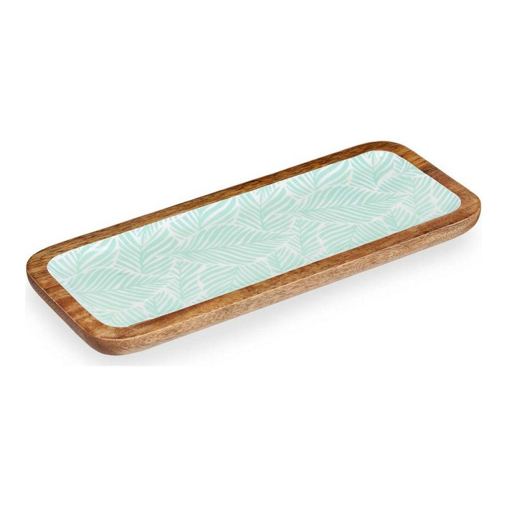 Centre de Table Gift Decor Blanc Marron Vert Résine Bois de manguier 38 x 15 cm Feuille d'une plante