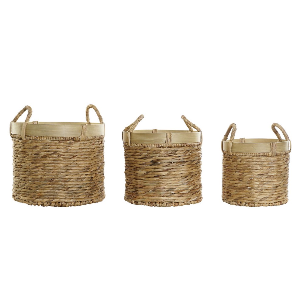 Basket set DKD Home Decor Brown Natural Bamboo Rushes Tropical 35 x 35 x 30,5 cm 35 x 35 x 31 cm 3 Pieces