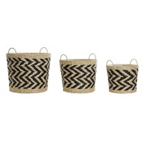Korb-Set DKD Home Decor Schwarz Hellbraun Naturfaser (3 Stücke) (3 Stück)