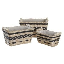 Set de basket DKD Home Decor Gris Naturel Fibre naturelle 38 x 26 x 24 cm 3 Pièces
