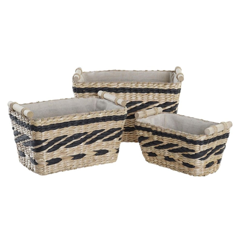 Set de basket DKD Home Decor Gris Naturel Fibre naturelle 38 x 26 x 24 cm 3 Pièces