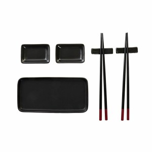 Sushi-Set DKD Home Decor Schwarz Bambus Steingut (31,3 x 19,3 x 2,7 cm)