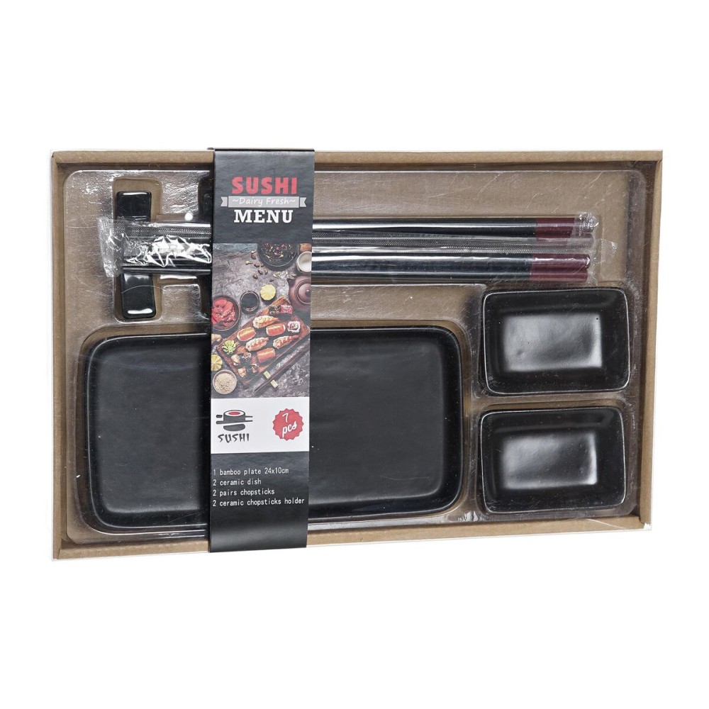 Sushi Set DKD Home Decor Black Bamboo Stoneware (31,3 x 19,3 x 2,7 cm)