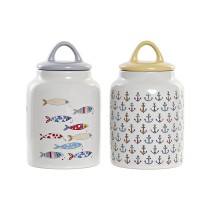 Gefäß DKD Home Decor Weiß Bunt Steingut Mediterraner (2 Stück)