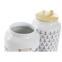 Gefäß DKD Home Decor Weiß Bunt Steingut Mediterraner (2 Stück)