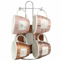 Satz von Kaffeetassen DKD Home Decor Weiß Braun Rosa Metall Porzellan 210 ml