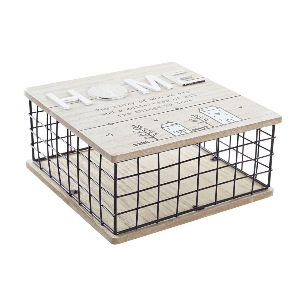Boîte Décorative DKD Home Decor Noir Naturel Métal Bois MDF