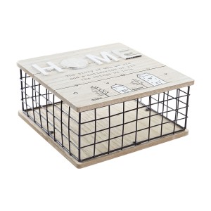 Boîte Décorative DKD Home Decor Noir Naturel Métal Bois MDF