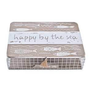 Boîte Décorative DKD Home Decor Blanc Marron Bois Métal Spirales méditerranéen