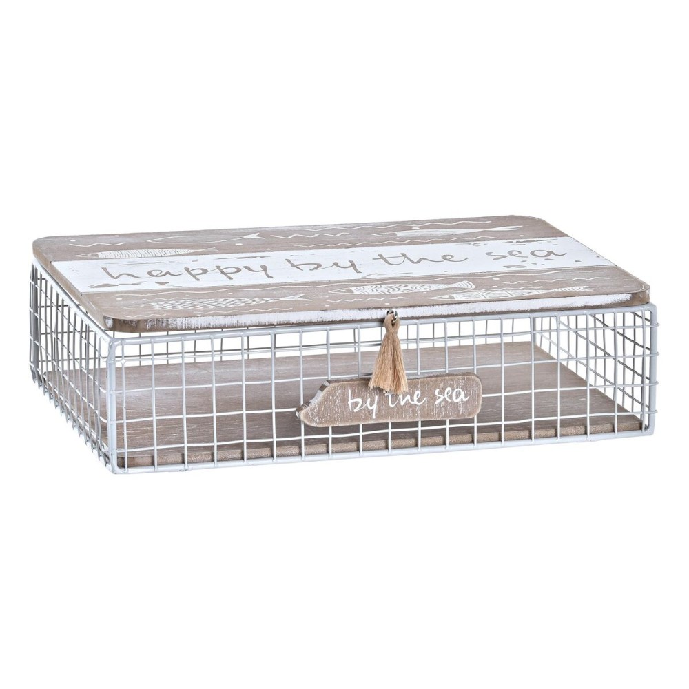 Boîte Décorative DKD Home Decor Blanc Marron Bois Métal Spirales méditerranéen