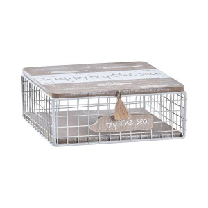 Dekorative Box DKD Home Decor Weiß Braun Holz Metall Spiralen Mediterraner