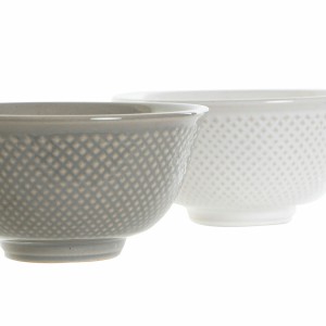 Bol DKD Home Decor Blanc Gris Porcelaine Vintage 12,5 x 12,5 x 6,5 cm 2 Pièces