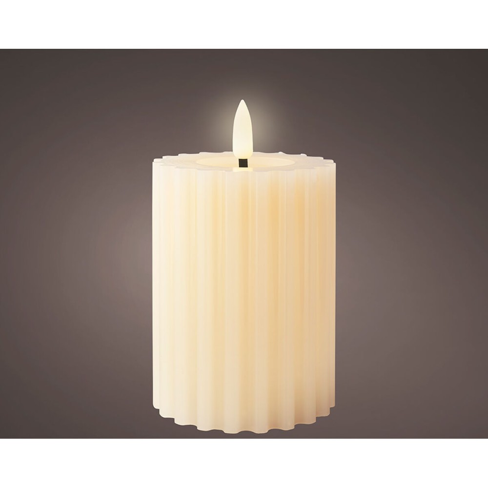 LED Kerze Lumineo Beige Ø 7,5 x 12,3 cm Mit Relief (AAA)