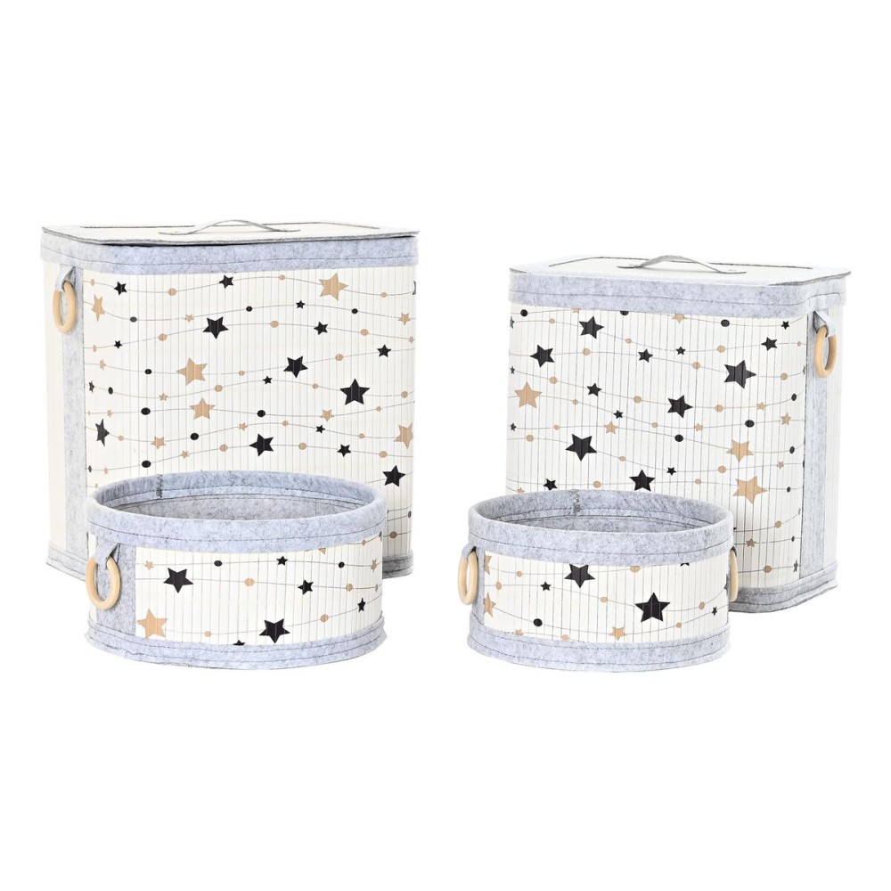 Lot de paniers DKD Home Decor Blanc Noir Gris Doré Bambou Etoiles 41 x 31 x 42 cm 4 Pièces