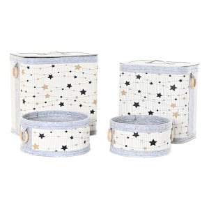 Lot de paniers DKD Home Decor Blanc Noir Gris Doré Bambou Etoiles 41 x 31 x 42 cm 4 Pièces