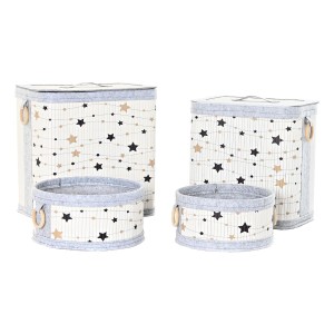 Set of Baskets DKD Home Decor White Black Grey Golden Bamboo Stars 41 x 31 x 42 cm 4 Pieces